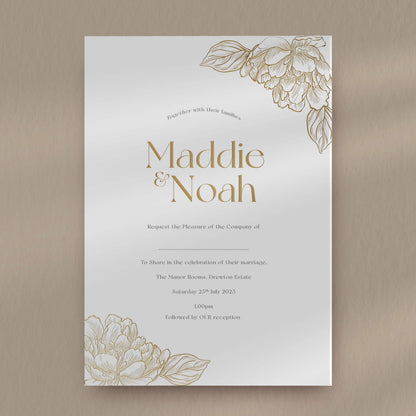 Maddie | Peony Wedding Invitation  Ivy and Gold Wedding Stationery   