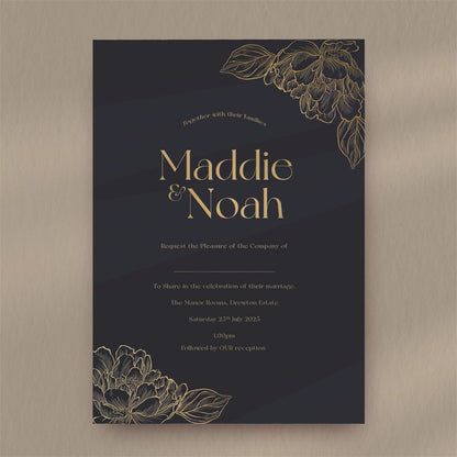 Maddie | Peony Wedding Invitation  Ivy and Gold Wedding Stationery   