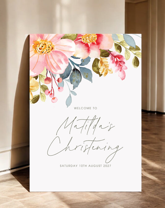 Matilda Pink Christening Welcome Sign