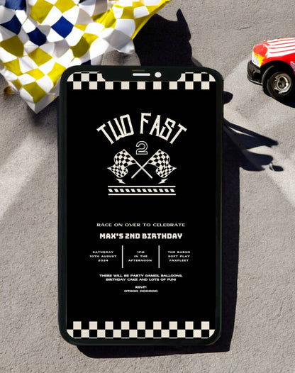 Max Two Fast Race Car Birthday Invitation - Ivy and Gold Wedding Stationery