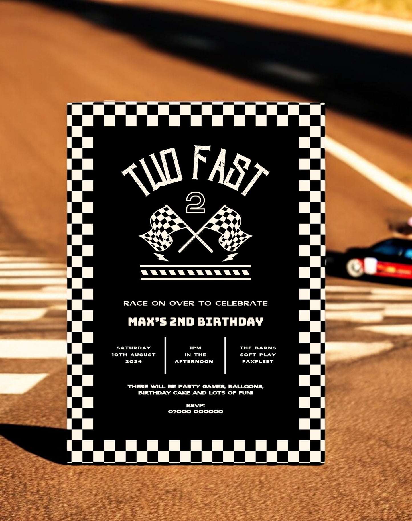 Max Two Fast Race Car Birthday Invitation - Ivy and Gold Wedding Stationery