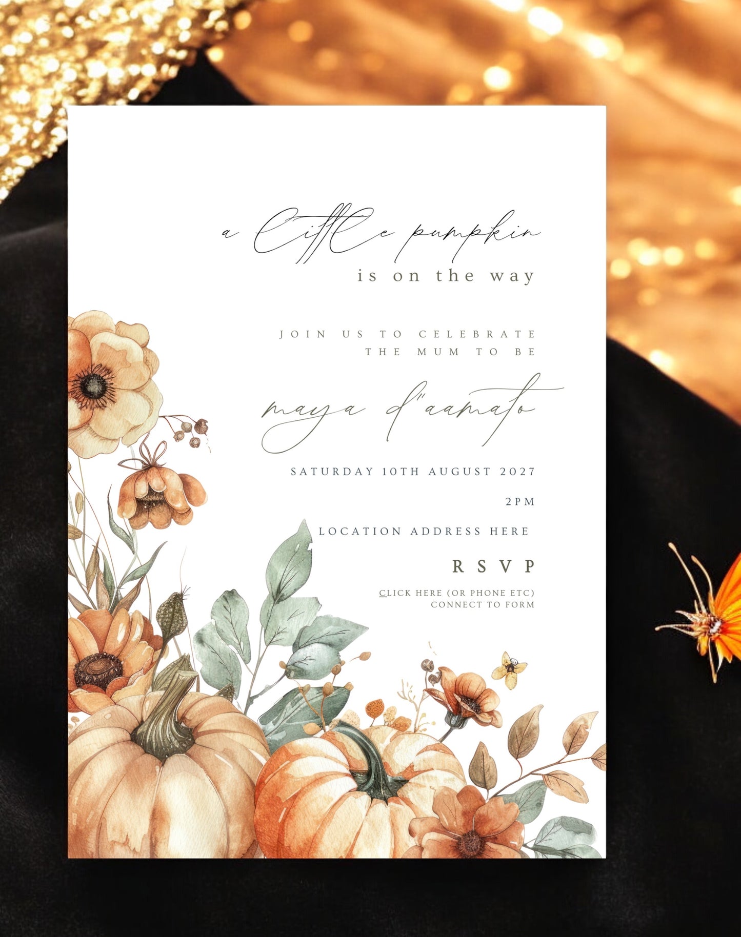 Little Pumpkin Baby Shower Invitation - Ivy and Gold Wedding Stationery