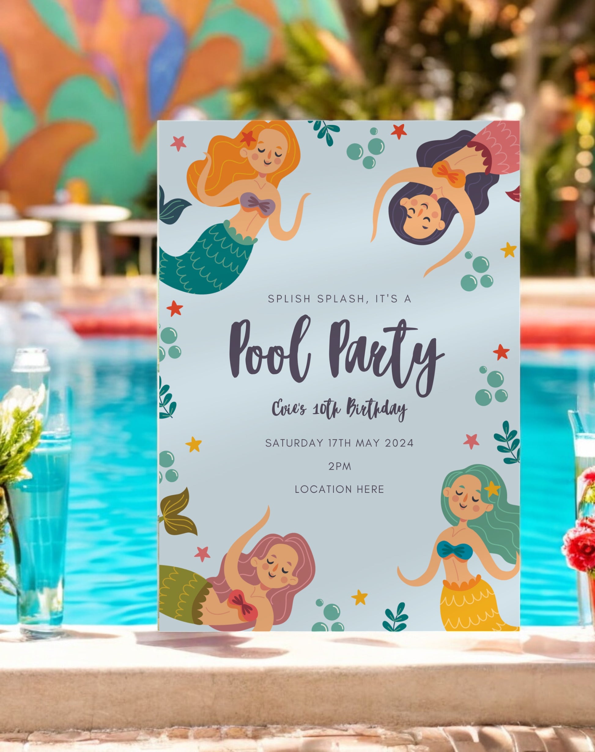 Mermaid Pool Party Birthday Invitation - Ivy and Gold Wedding Stationery