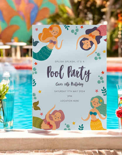 Mermaid Pool Party Birthday Invitation - Ivy and Gold Wedding Stationery