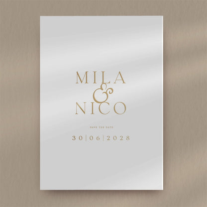 Mila | Monochrome Save The Date  Ivy and Gold Wedding Stationery   