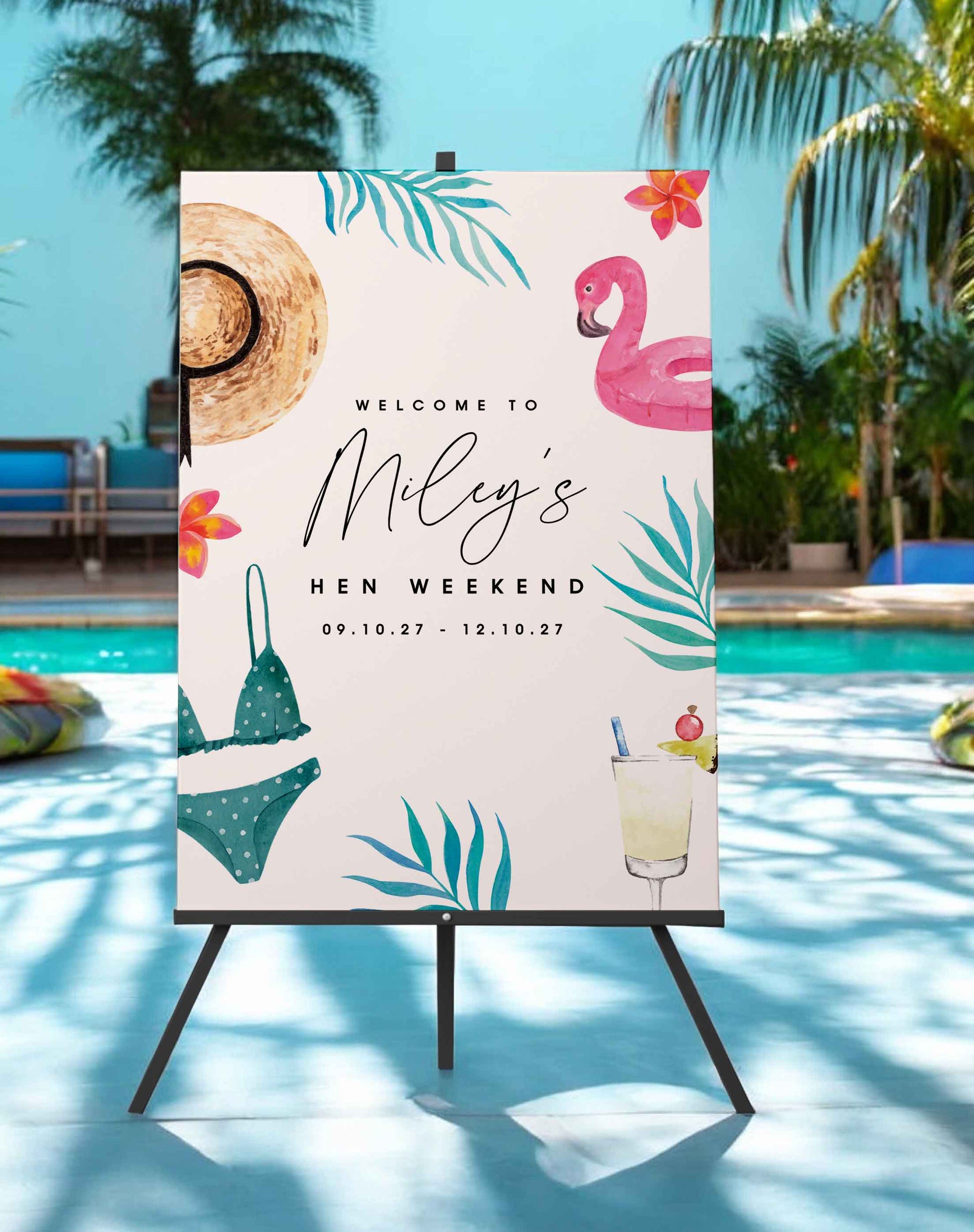 Miley Pool Party Hen Weekend Sign - Ivy and Gold Wedding Stationery