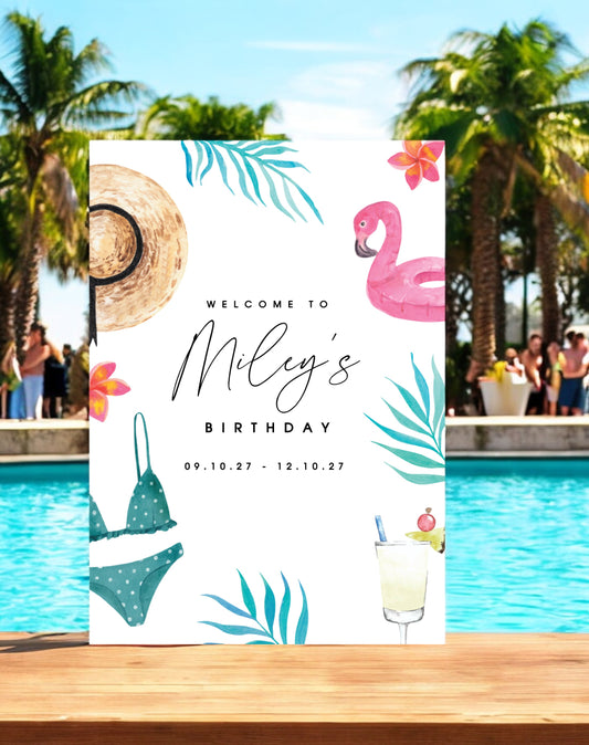 Miley Pool Party Birthday Party Welcome Sign - Ivy and Gold Wedding Stationery