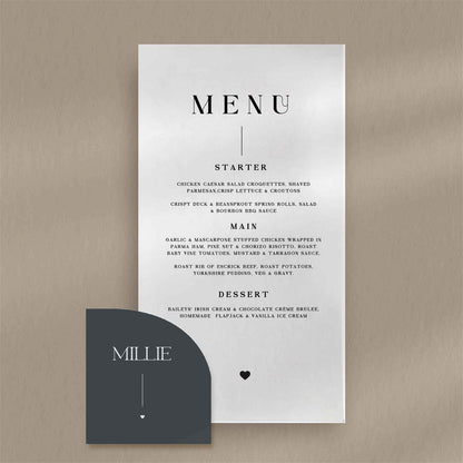 Millie Menu  Ivy and Gold Wedding Stationery   