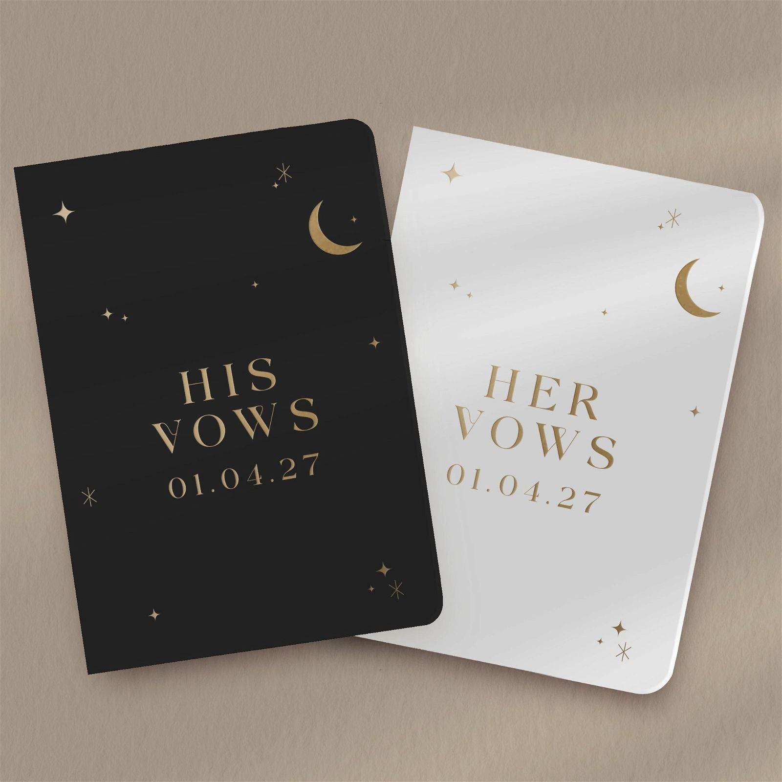Moon & Stars Vow Books  Ivy and Gold Wedding Stationery   