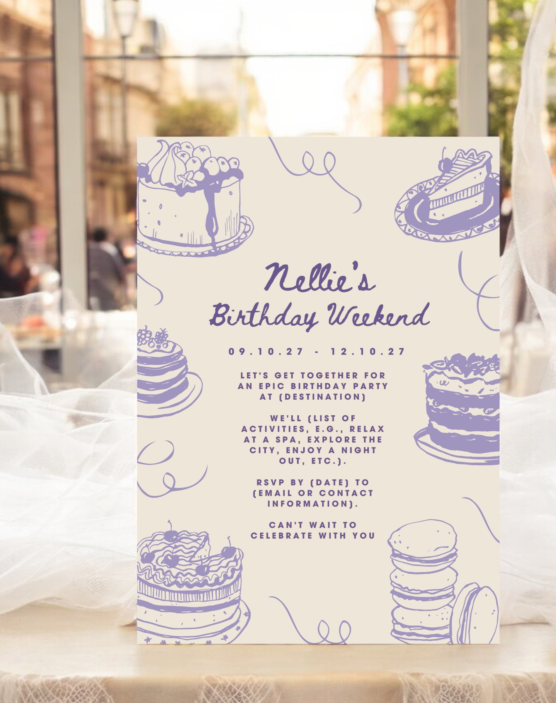 Nellie Cake Doodle Birthday Itinerary & Invitation - Ivy and Gold Wedding Stationery