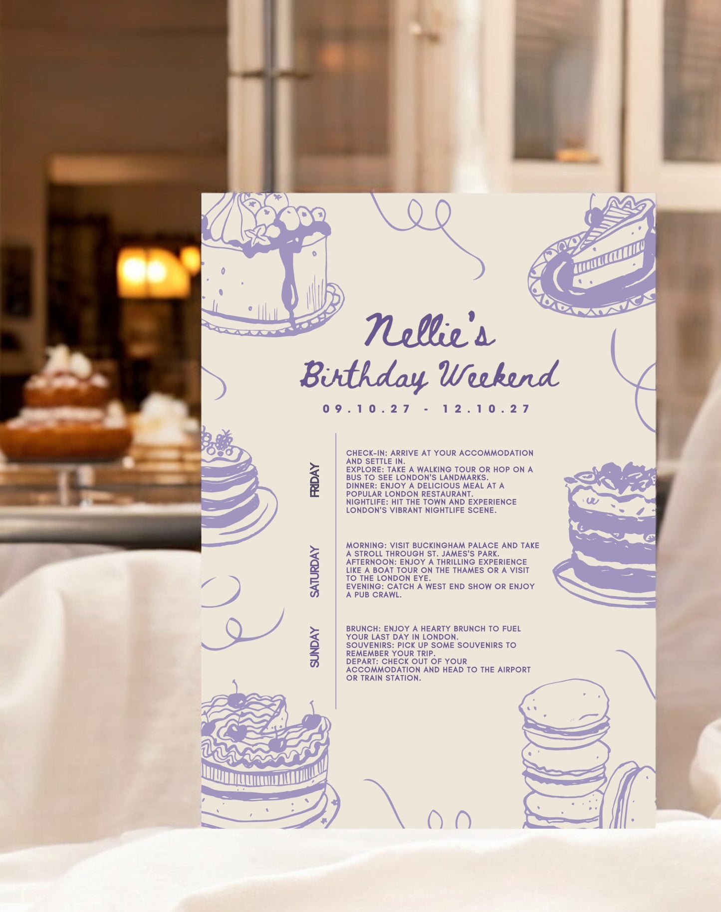 Nellie Cake Doodle Birthday Itinerary & Invitation - Ivy and Gold Wedding Stationery