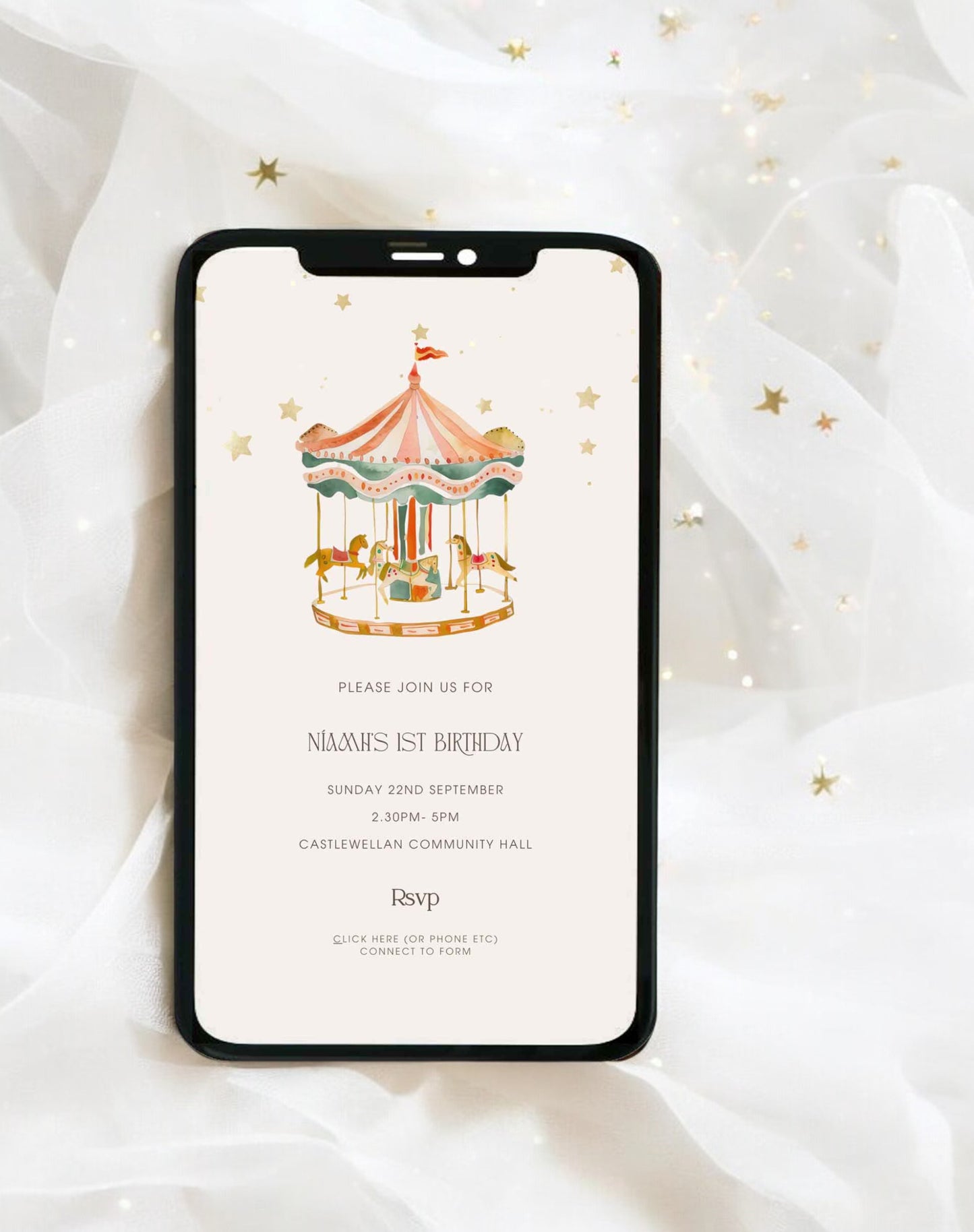 Niamh Carousel First Birthday Invitation - Ivy and Gold Wedding Stationery