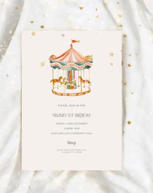 Niamh Carousel First Birthday Invitation - Ivy and Gold Wedding Stationery