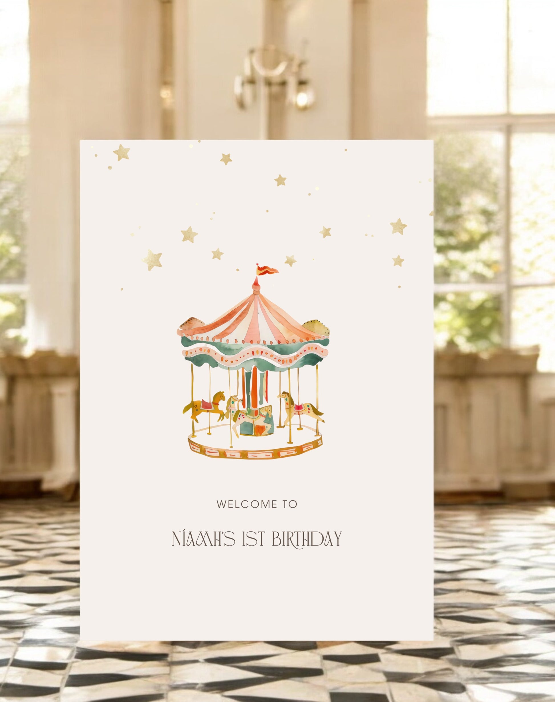 Niamh Carousel Birthday Party Welcome Sign - Ivy and Gold Wedding Stationery