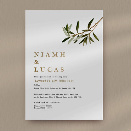 Niamh Evening Invitation  Ivy and Gold Wedding Stationery   