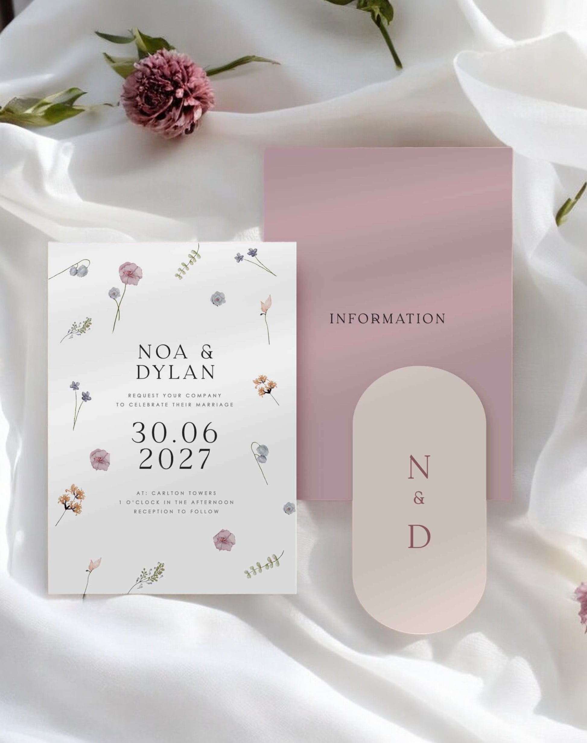 Noa | Wildflower Wedding Invitation - Ivy and Gold Wedding Stationery