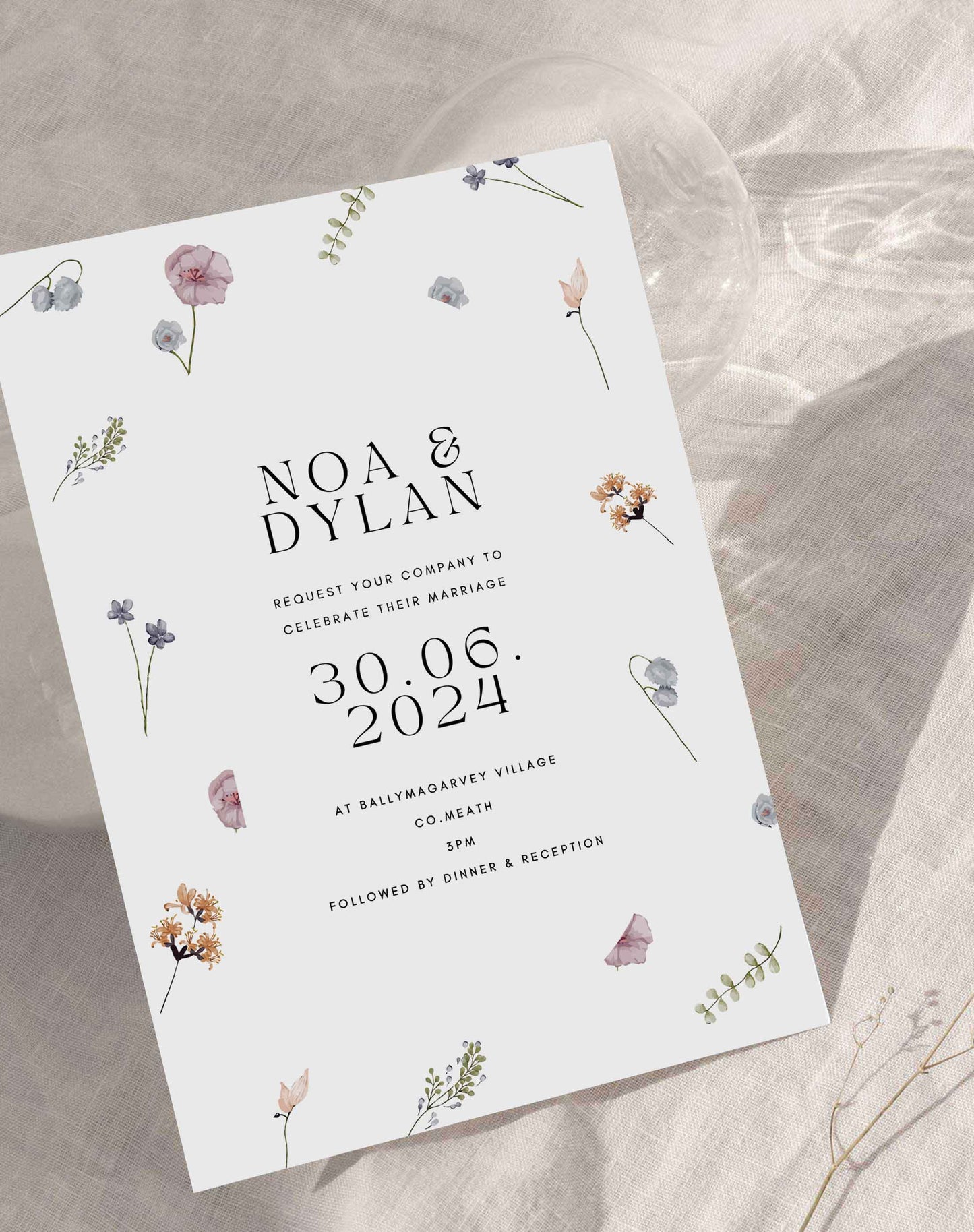 Noa | Wildflower Wedding Invitation - Ivy and Gold Wedding Stationery