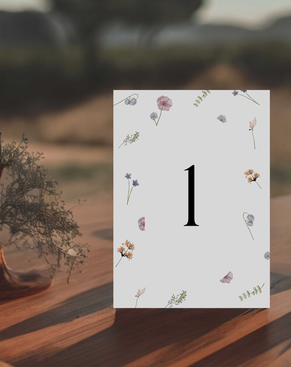 Noa | Wildflower Table Number - Ivy and Gold Wedding Stationery