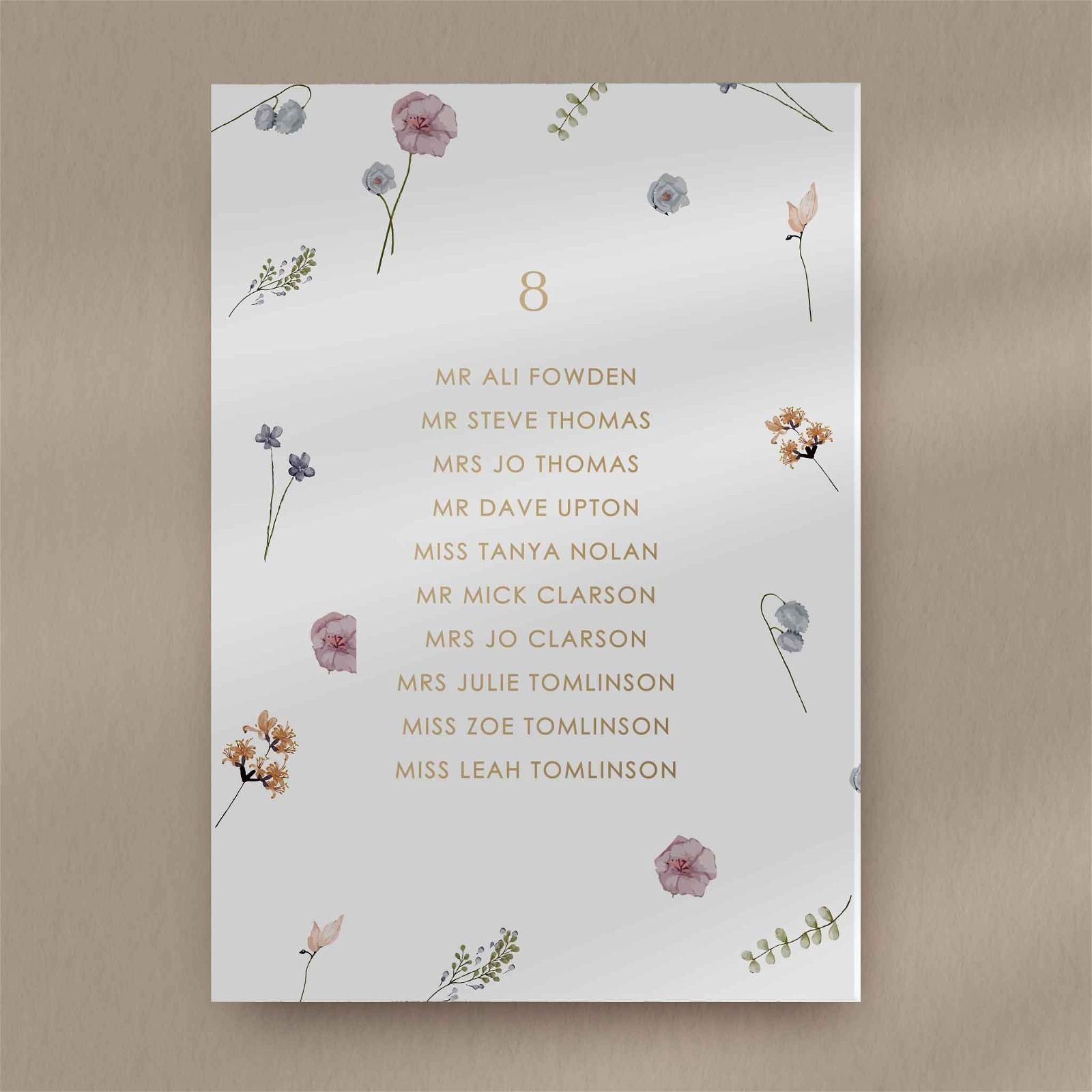 Noa  Seating Plan Card  Ivy and Gold Wedding Stationery   