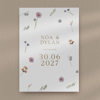 Noa | Wildflower Save The Date  Ivy and Gold Wedding Stationery   