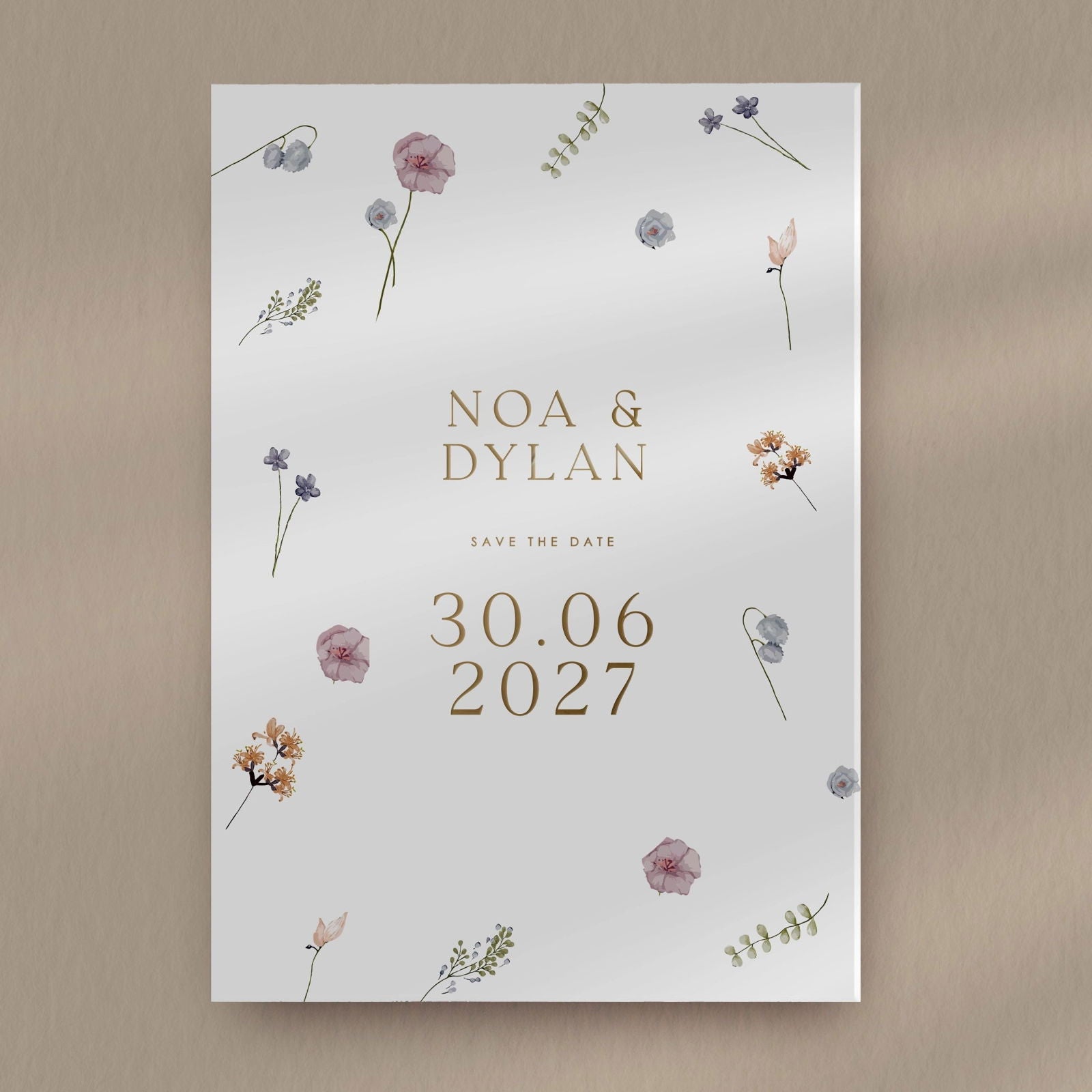 Noa | Wildflower Save The Date  Ivy and Gold Wedding Stationery   