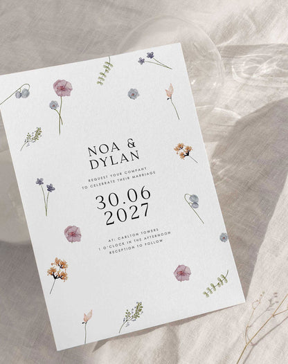 Noa | Wildflower Wedding Invitation - Ivy and Gold Wedding Stationery -  