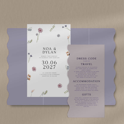 Noa | Wildflower Wedding Invitation - Ivy and Gold Wedding Stationery -  