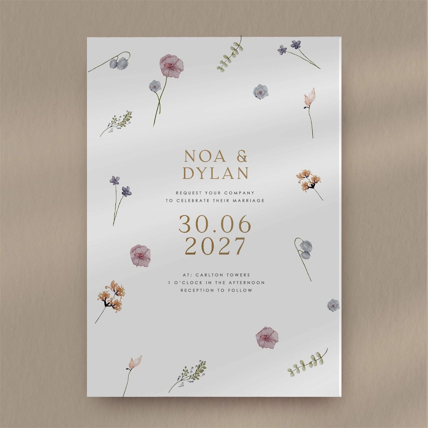 Noa | Wildflower Wedding Invitation  Ivy and Gold Wedding Stationery   