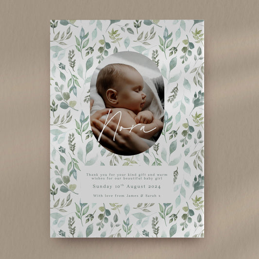 Nora Baby Thank You Card  Ivy and Gold Wedding Stationery   