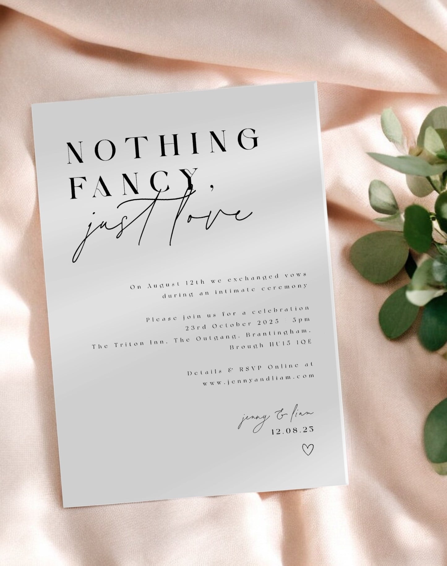 Nothing Fancy, Just Love Reception Invitation - Ivy and Gold Wedding Stationery