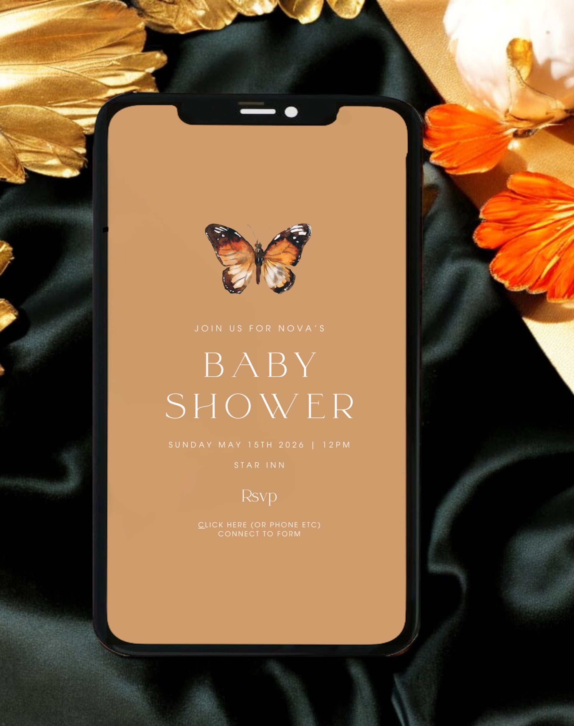 Nova Butterfly Baby Shower Invitation - Ivy and Gold Wedding Stationery