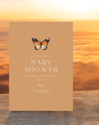 Nova Butterfly Baby Shower Invitation - Ivy and Gold Wedding Stationery