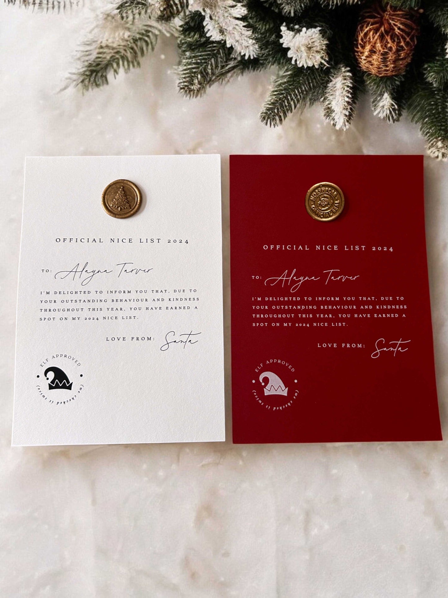 Elf Approved Nice List Certificate - Ivy and Gold Wedding Stationery