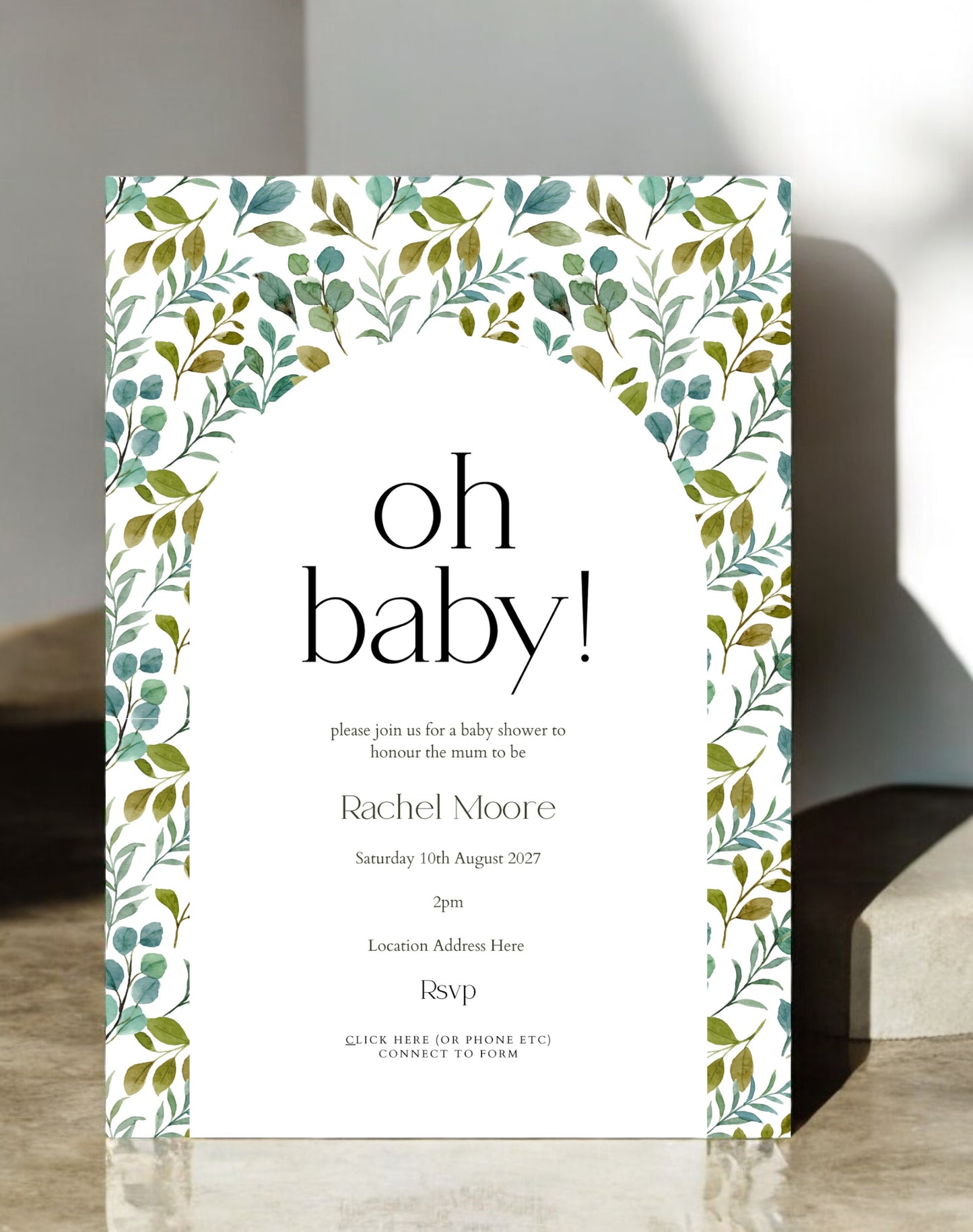 Rachel Foliage Gender Reveal Baby Shower Invite - Ivy and Gold Wedding Stationery