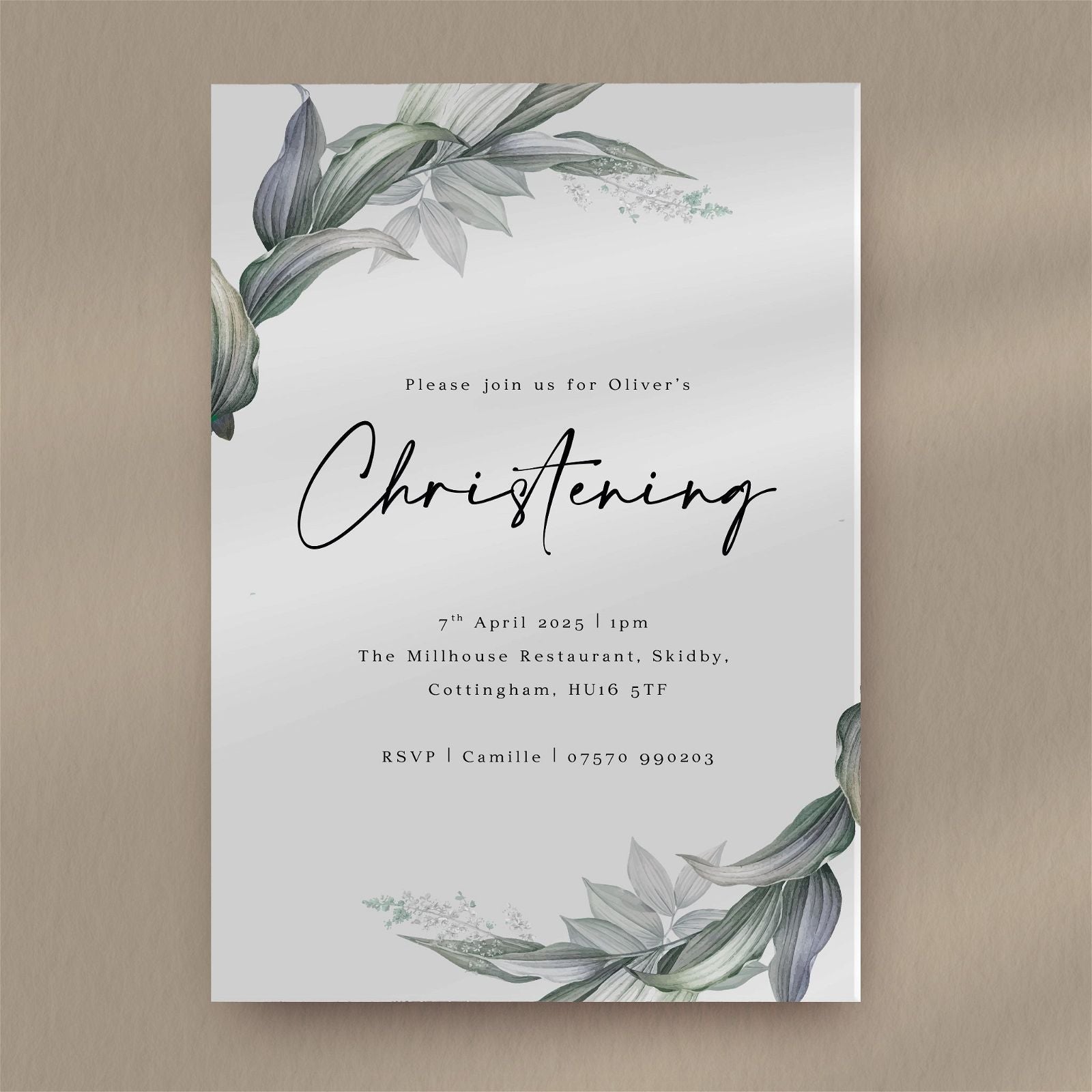 Oliver Christening Invitation  Ivy and Gold Wedding Stationery   