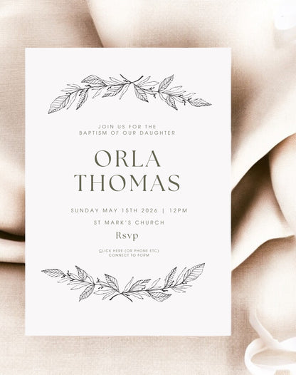 Orla Botanical Christening Invitation - Ivy and Gold Wedding Stationery