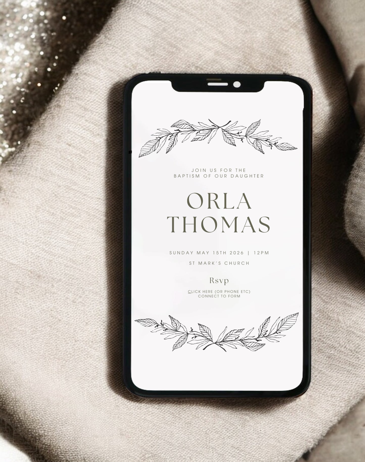 Orla Botanical Christening Invitation - Ivy and Gold Wedding Stationery