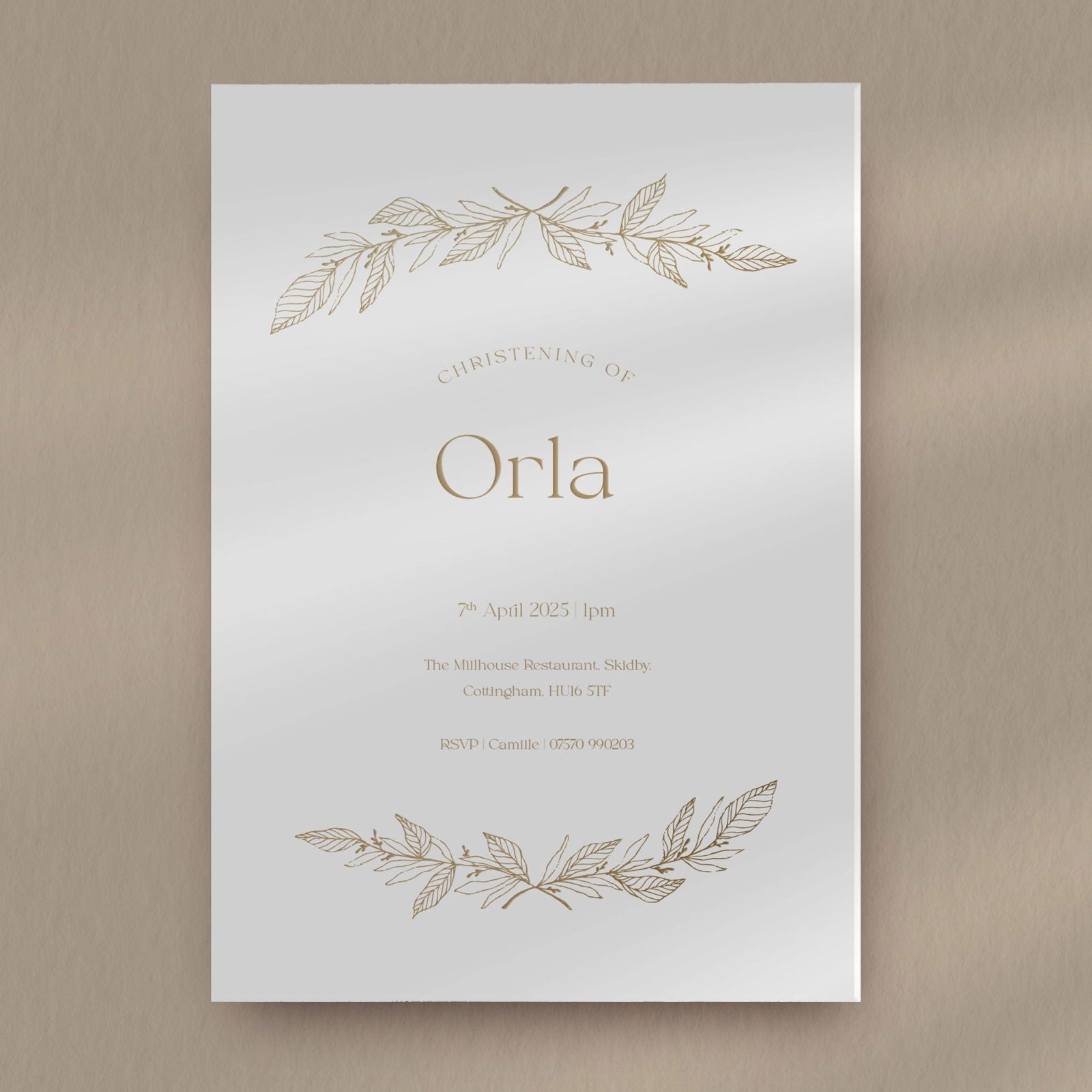 Orla Christening Invitation  Ivy and Gold Wedding Stationery   