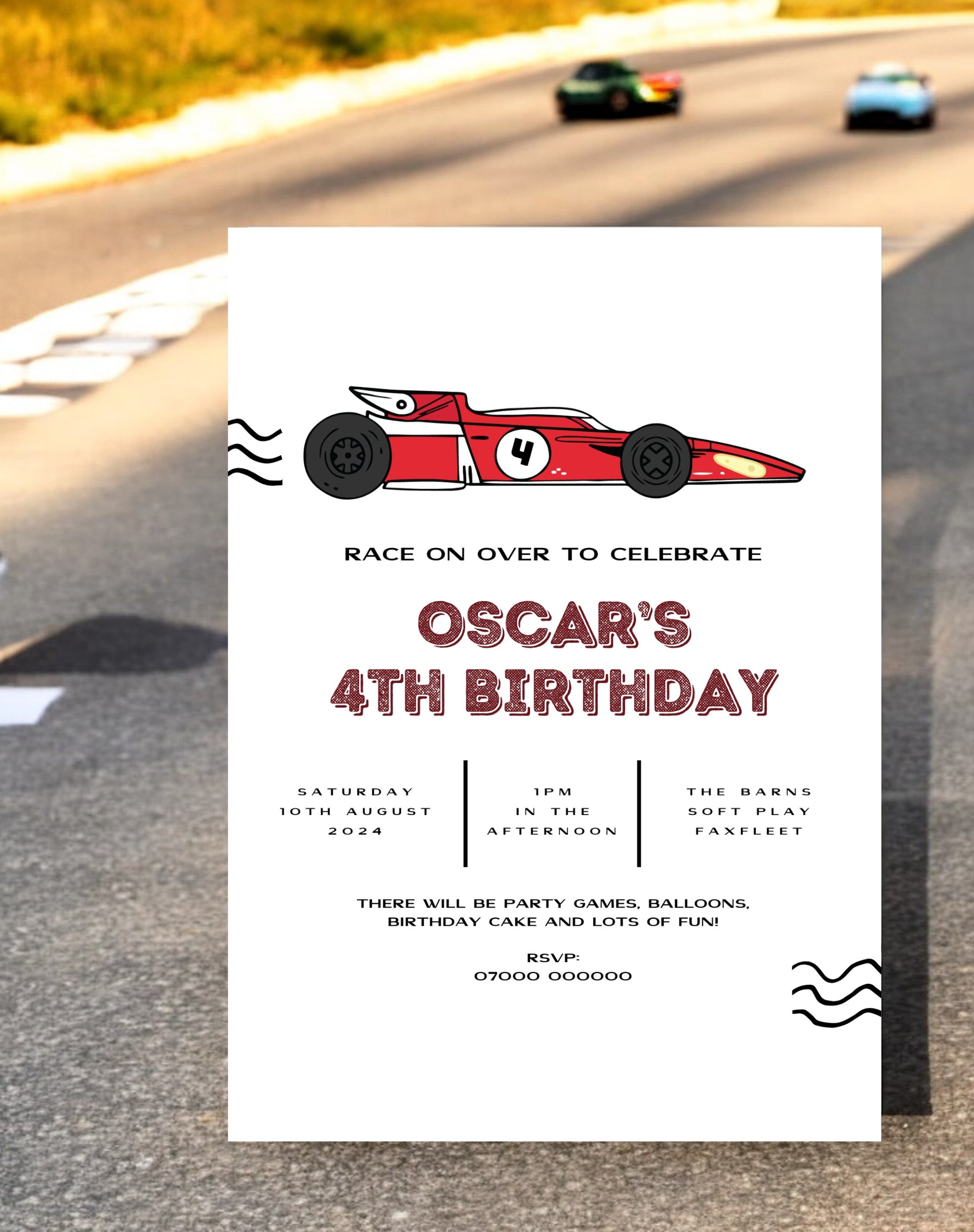 Oscar Race Car Birthday Invitation - Ivy and Gold Wedding Stationery