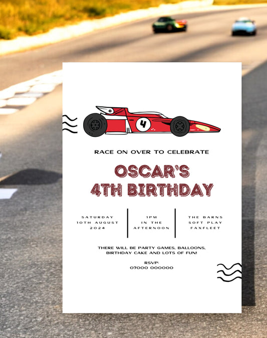 Oscar Race Car Birthday Invitation - Ivy and Gold Wedding Stationery