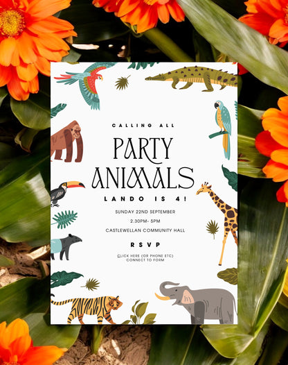 Lando Party Animals Birthday Invitation - Ivy and Gold Wedding Stationery