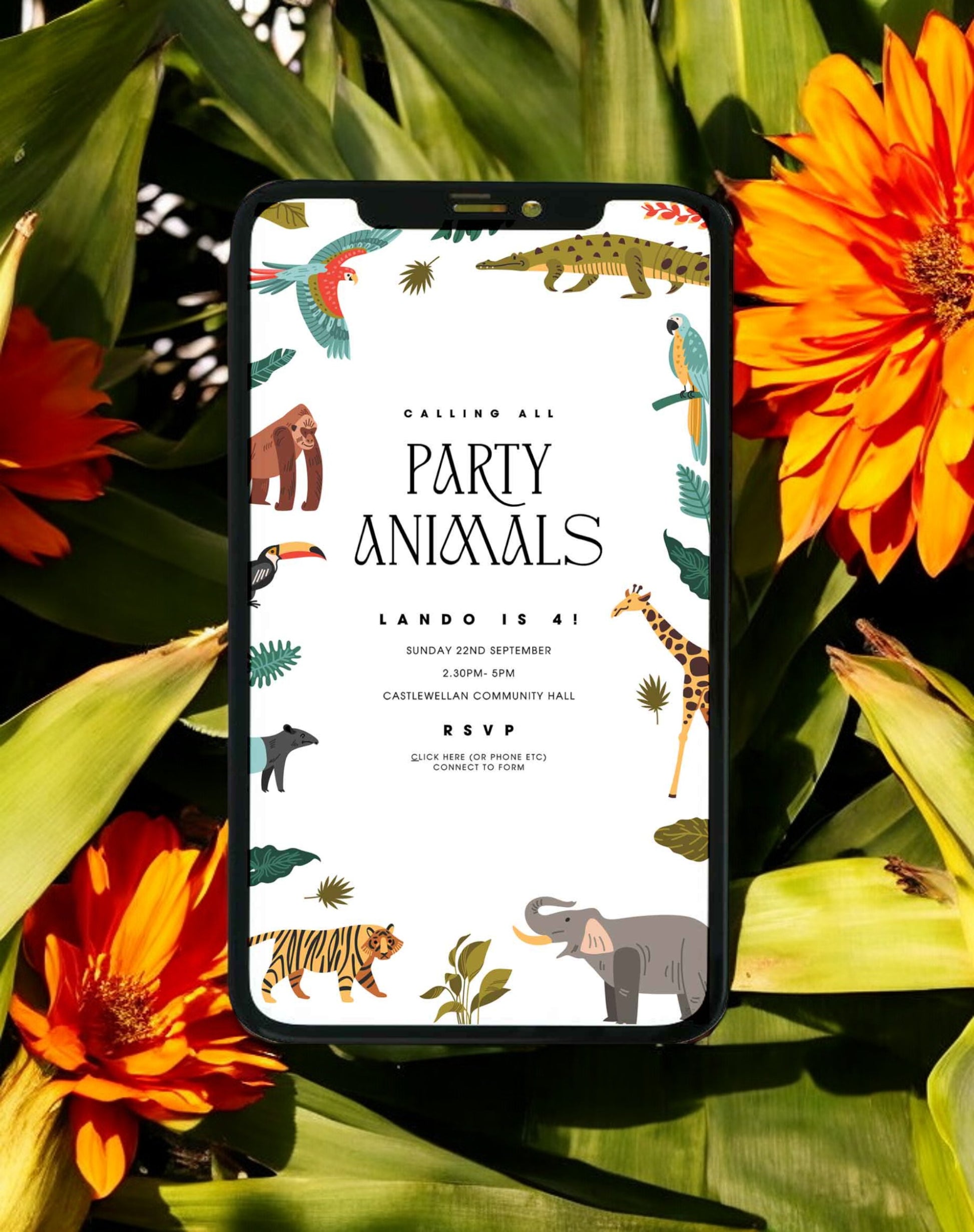 Lando Party Animals Birthday Invitation - Ivy and Gold Wedding Stationery