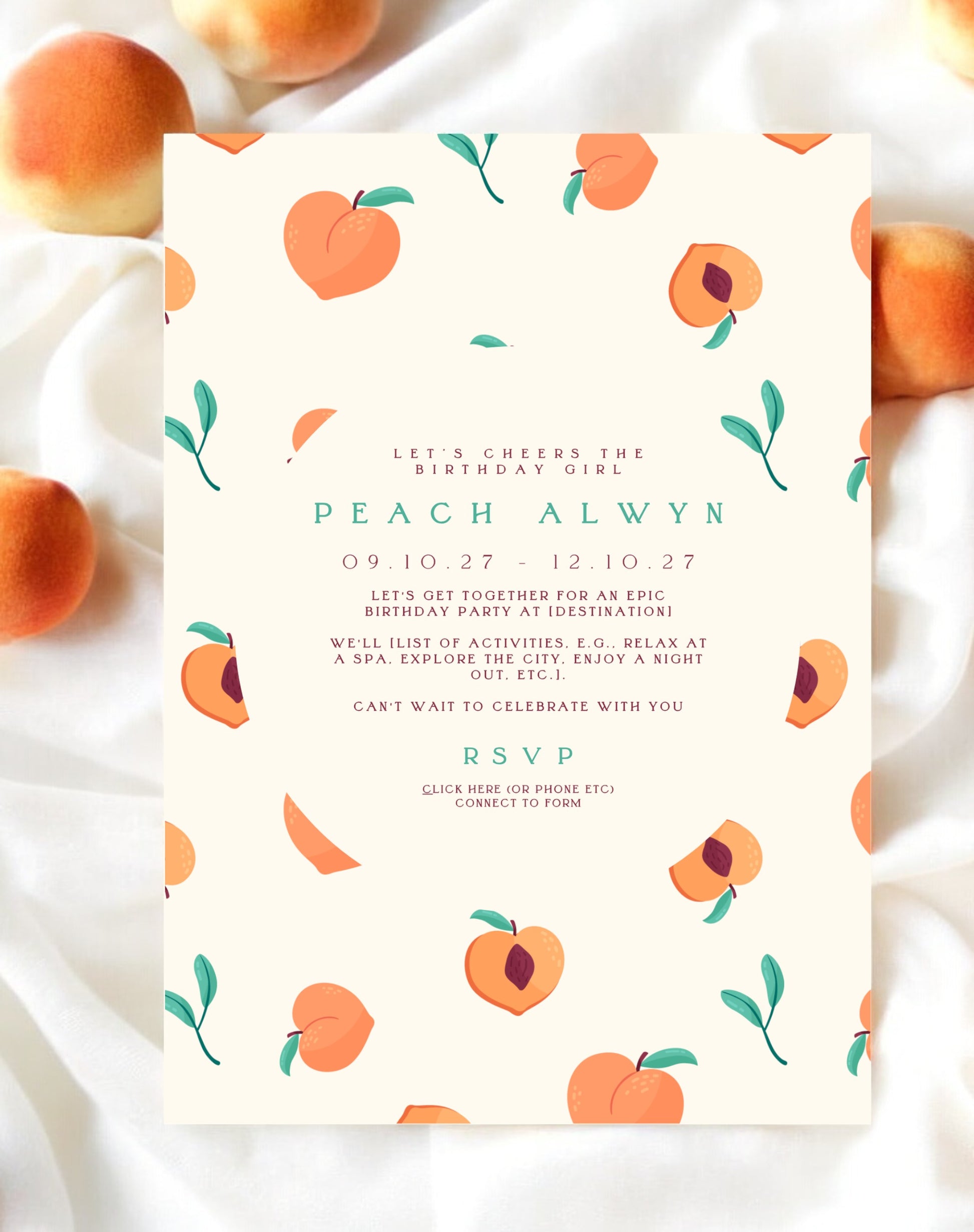 Peach Birthday Itinerary & Invitation - Ivy and Gold Wedding Stationery