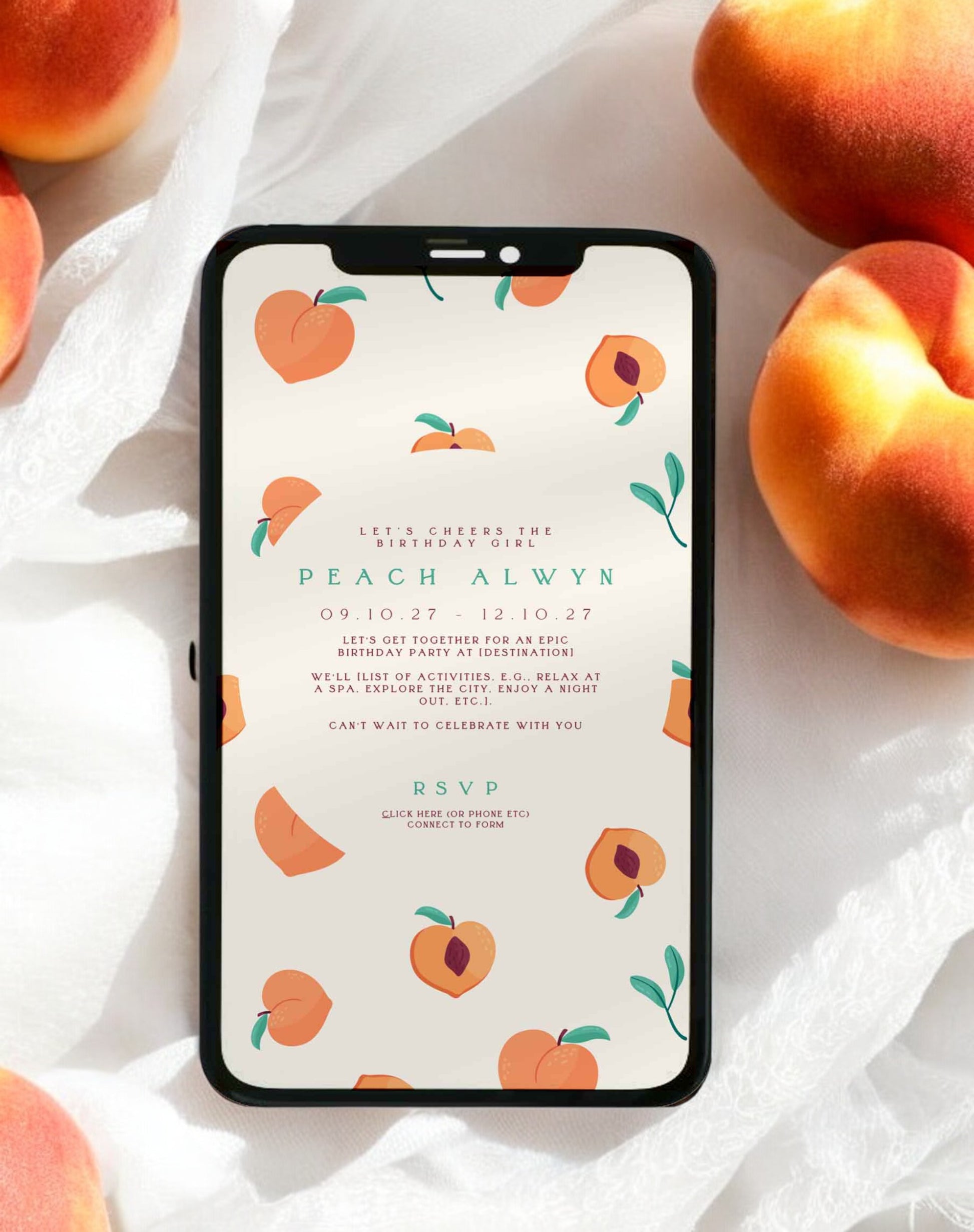 Peach Birthday Itinerary & Invitation - Ivy and Gold Wedding Stationery