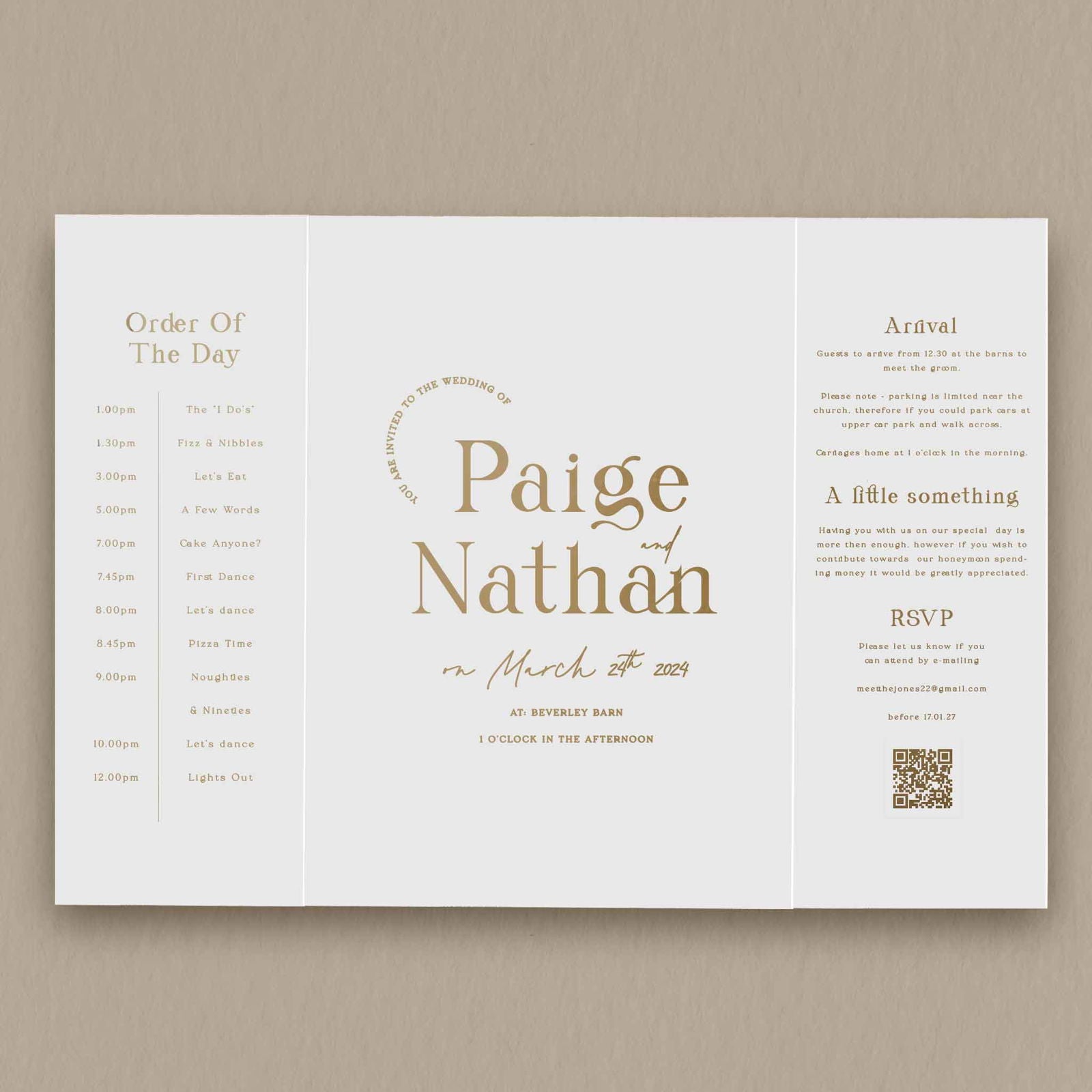 Paige | Modern Wedding Invite - Ivy and Gold Wedding Stationery -  