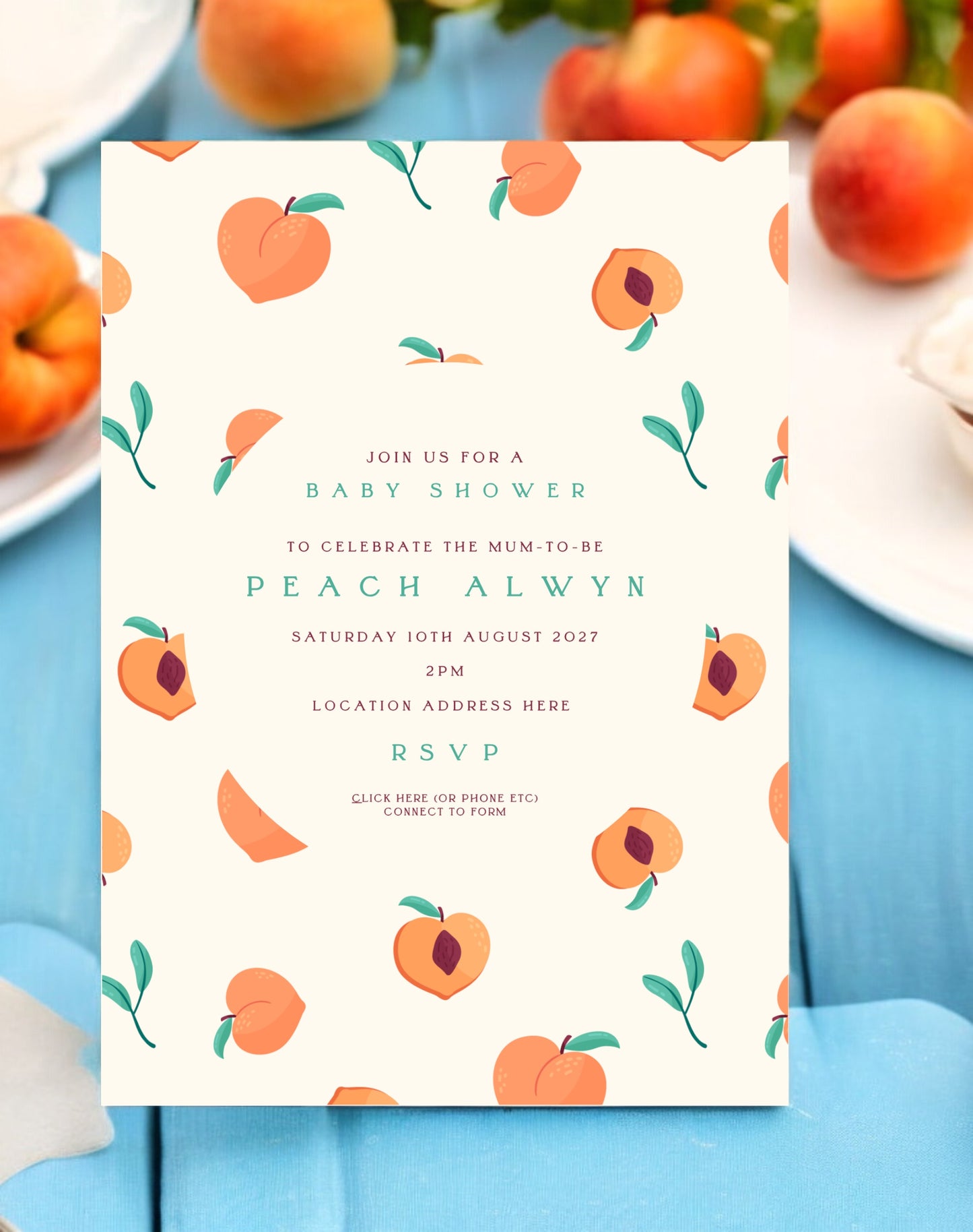 Peach Baby Shower Invitation - Ivy and Gold Wedding Stationery