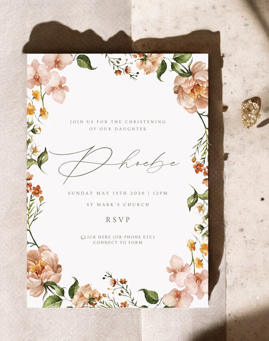 Phoebe Peony Christening Invitation