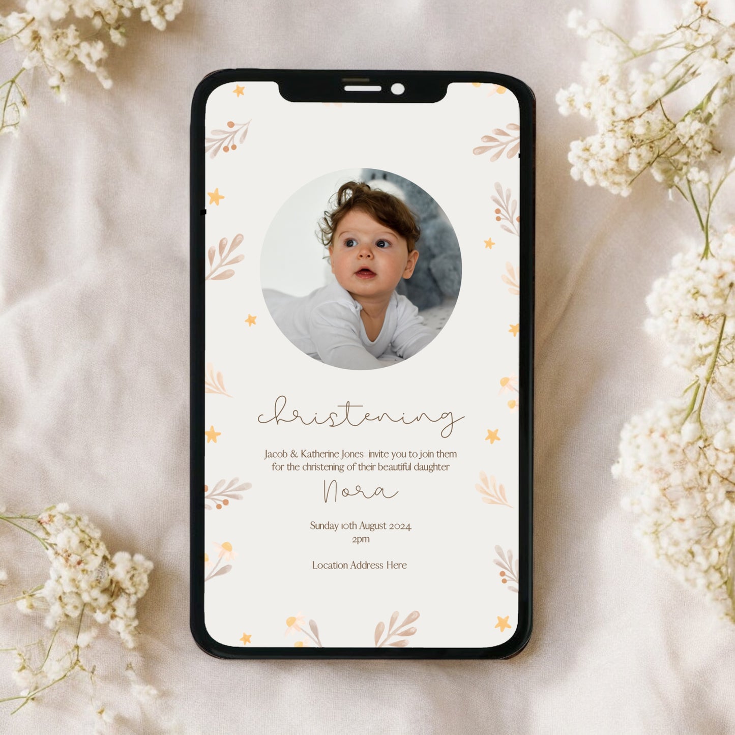 Nora Photo Christening Invitation - Ivy and Gold Wedding Stationery