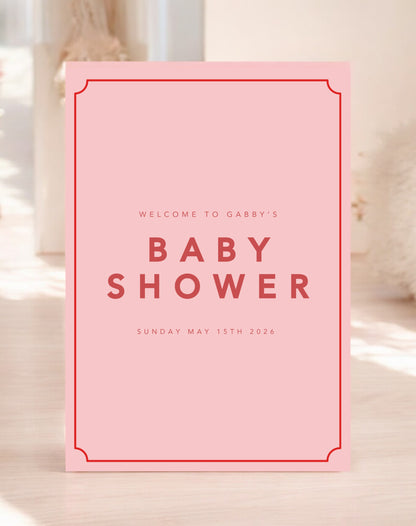 Gabby Pink Baby Shower Welcome Sign - Ivy and Gold Wedding Stationery