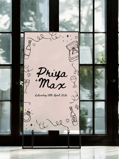 Priya | Hand Drawn Doodle Welcome Sign - Ivy and Gold Wedding Stationery